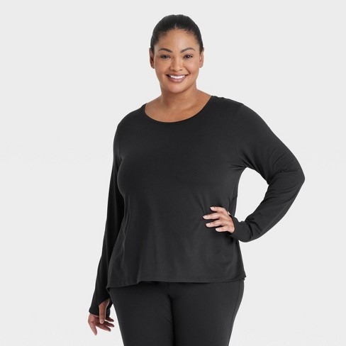 Women's Essential Crewneck Long Sleeve T-Shirt - All In Motion™ Black XXL