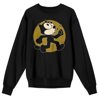 Felix Whistle While You Work on Gold circle frame on Black Long Sleeve Adult crew neck
