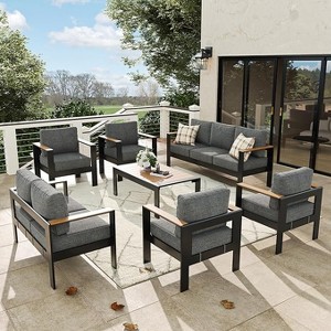 LayinSun 7 Pieces Aluminum Outdoor Patio Furniture Set with Coffee Table, Outside Metal Patio Conversation Sets with Deep Seating and Thick Cushions - 1 of 4