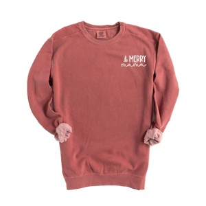 Embroidered Merry Mama Tree - Women's Garment Dyed Graphic Sweatshirt - 1 of 4