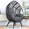 PE Wicker Weaving Patio Egg Chair,Fabric Upholstered Basket Swing Chair,Indoor Outdoor Lounge Egg Chair With Heavy Stand-Coolbibila - 3 of 4