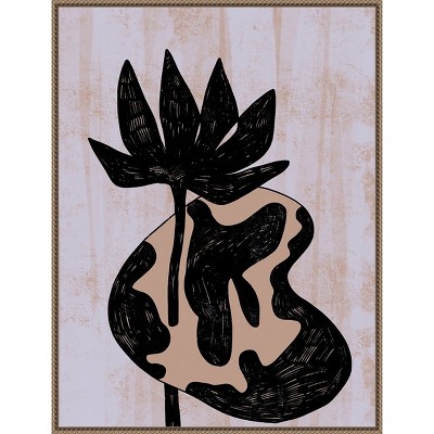 Abstract Lotus in Beaded Bronze Framed Canvas Wall Art