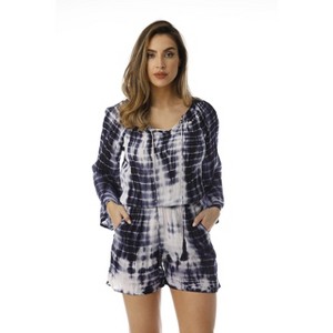 Riviera Sun Womens Tie Dye 3/4 Sleeve Rayon Crepe Printed Romper for Women - 1 of 3