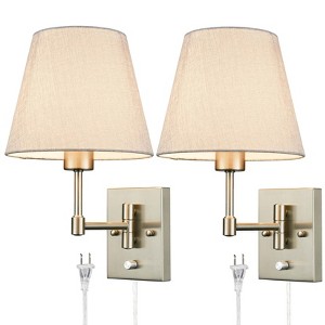 Claxy Brushed Nickel Swing Arm Wall Sconces Set of Two Plug in Sconce - 1 of 4