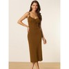 Seta T Women's Summer Sleeveless Drawstring V Neck Spaghetti Strap Bodycon Midi Cami Dresses - 2 of 4