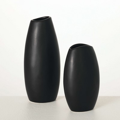 Sullivans 6" & 8" Modern Matte Black Vase - Set of 2