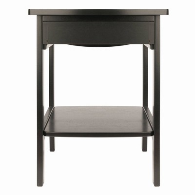 Transitional Square Black Nightstand with Storage Drawer and Open Shelf