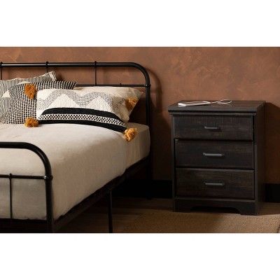 Rubbed Black 2-Drawer Nightstand with Charging Station