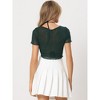 Allegra K Women's V Neck Mesh Sheer Shimmer Cutout Crop Tops - 4 of 4