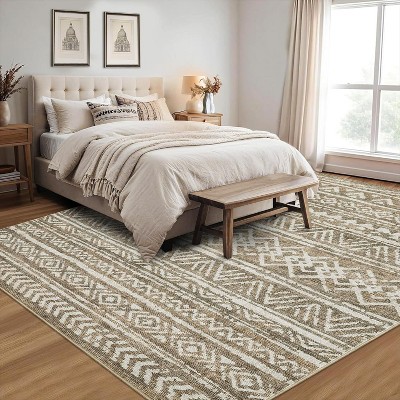 Washable Area Rug for Living Room Bedroom Guest Room Dining Room, Low Pile Soft Striped Carpet, Non-Slip Non Shedding Stain Resistant Foldable Mat