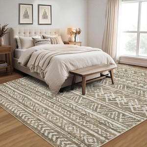 Washable Area Rug for Living Room Bedroom Guest Room Dining Room, Low Pile Soft Striped Carpet, Non-Slip Non Shedding Stain Resistant Foldable Mat - 1 of 4