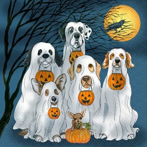 Boston International IHR 3-Ply Paper Cocktail Napkins, 5" x 5", Ghost Dogs (Pack of 20) - 1 of 1