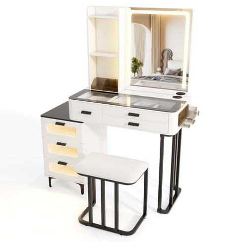 Costway Modern Vanity Desk with Mirror & Lights 3-Color LED Lights & Charging Station - image 1 of 4