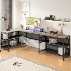 Vynxaria U Shaped Desk with Power Outlets Strip,Monitor Stand, L Shaped Desk with Storage Shelf, Home Office Gaming Desk - 1 of 4