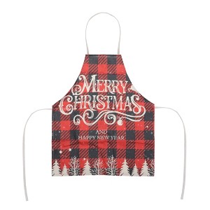 Unique Bargains Christmas Aprons Linen Red Black Beige 21.65"x26.77" 1 Pcs - 1 of 4