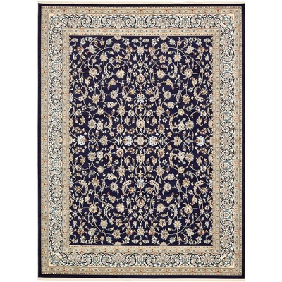 Navy Blue and Beige Synthetic Traditional Rectangular Area Rug