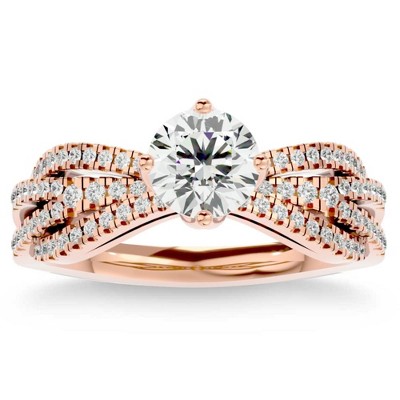 Pompeii3 1 1/3Ct Moissanite & Diamond Multi Row Engagement Ring White Yellow Rose Gold