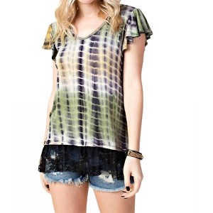 Women's TIE DYE SHORT SLEEVE LACE DETAIL TOP - VOCAL APPAREL - 1 of 3