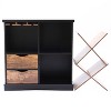 LuxenHome Black and Brown Wood 2-Drawer X-Storage Wine Cabinet - 4 of 4