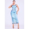 Slickblue Women's Knit Midi Dress With Denim Wash Print, Back Slit Detail, Casual Wear Style, Indigo, Size S-L - 2 of 4