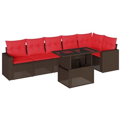 vidaXL 7 Piece Garden Sofa Set with Cushions Brown Poly Rattan - Brown