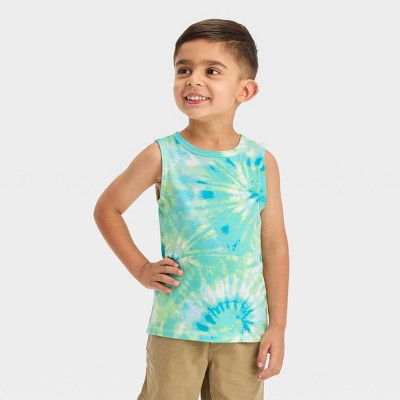 2pcs Toddler Boy Tie Dyed Tank Top and Elasticized Green Shorts Set