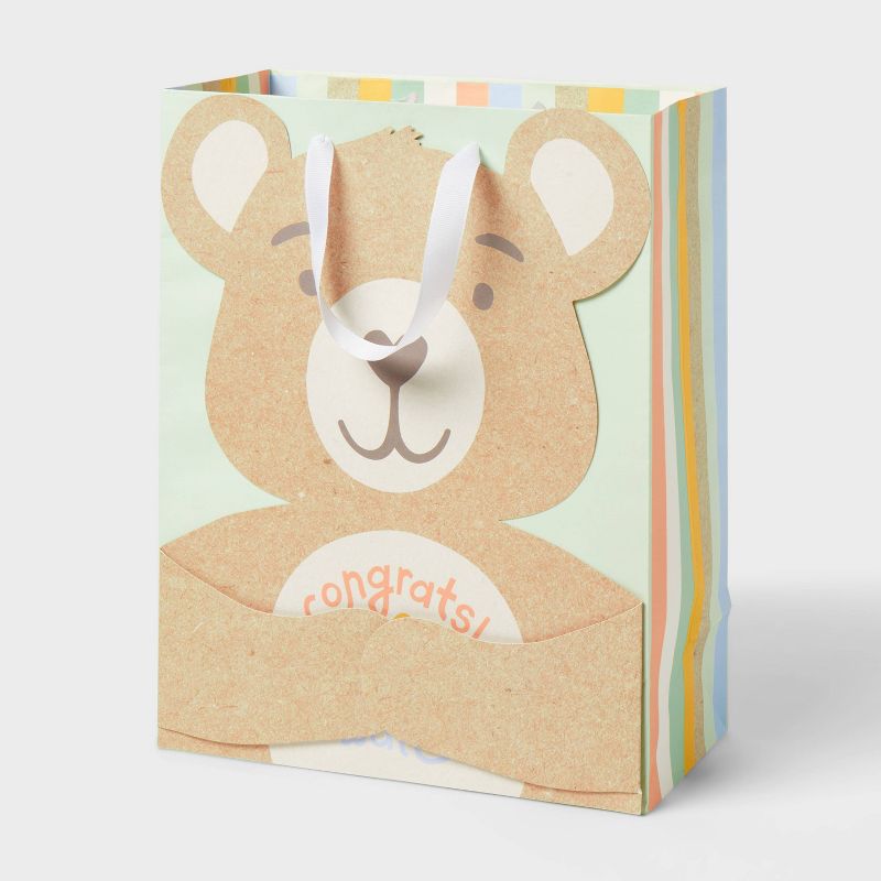 Medium 'Congrats We Can Bearly Wait' Bear Hug Baby Shower Gift Bag Colorful - Spritz™