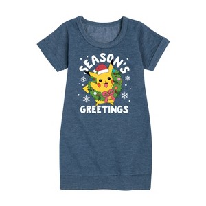 - Pokémon - Pikachu Seasons Greetings Graphic Short Sleeve Fleece Dress - 1 of 4