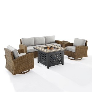 Crosley 5pc Bradenton Swivel Steel Outdoor Patio Fire Pit Furniture Set with Sunbrella - 1 of 4