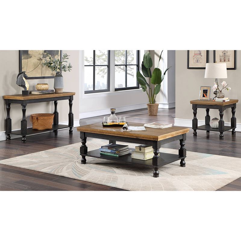 3pc Philoree Farmhouse Coffee and End Table Set Antique Black and Oak - HOMES: Inside + Out, 3 of 14
