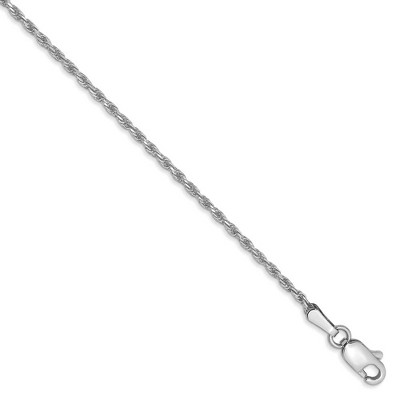 Black Bow Jewelry 1.3mm, 14k White Gold, Diamond Cut Rope Chain Anklet or Bracelet