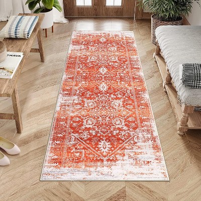 Washable Rug Large Living Room Rug Oriental Traditional Rug Vintage Rug Large Rug Blue Rug Distressed Floral Print Indoor Rug