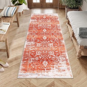 Washable Rug Large Living Room Rug Oriental Traditional Rug Vintage Rug Large Rug Blue Rug Distressed Floral Print Indoor Rug - 1 of 4