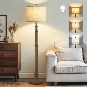 GTCLIGHTING Floor Lamps for Living Room,3-Way Dimmable Standing Lamps with White Linen Shade,60" Vintage Tall Pole Light for Reading, Bedroom - 1 of 4