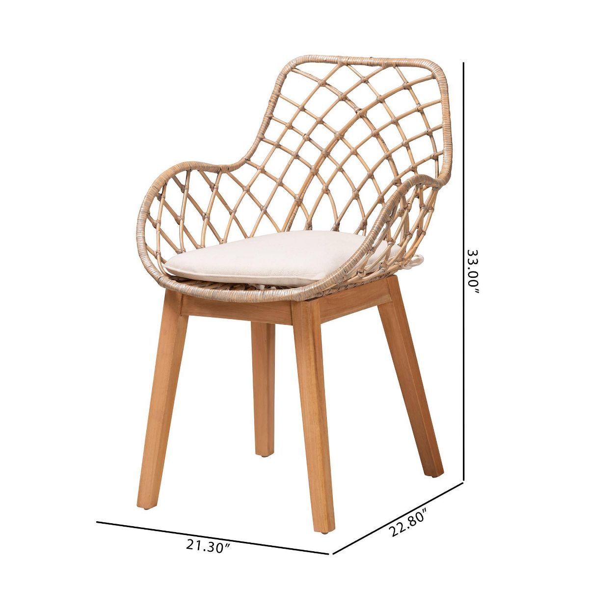 bali & pari Ballerina Rattan and Wood Dining Chair Gray Wash/Natural Brown/White: Upholstered Polyester, Spot Clean - thumbnail 9