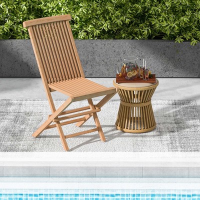 Natural Teak Wood Outdoor Folding Chair with Slatted Seat
