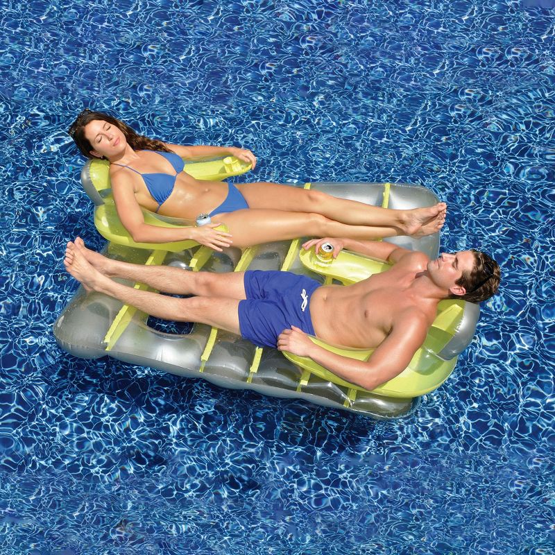 Swim Central 66" Yellow and Silver Inflatable Face-To-Face Pool Raft Dual Air Mattress, 2 of 3