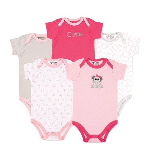 Luvable Friends Baby Girl Cotton Bodysuits 5pk, Elephant, 3-6 Months ...