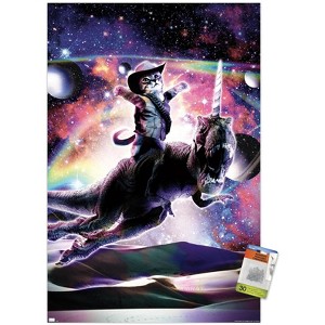 Trends International James Booker - Galaxy Cat on Dinosaur Unicorn In Space Unframed Wall Poster Prints - 1 of 4