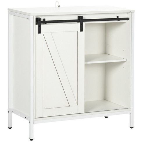 HOMCOM Modern Kitchen Sideboard, Stackable Buffet Cabinet, Sliding Glass Door Cupboard with Adjustable Shelf, White