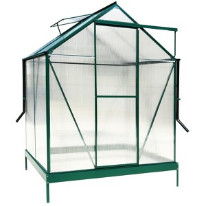 Gulches 6x4x7 Feet Green Polycarbonate Greenhouse Heavy Duty Powder Coated Aluminum Walk in Kit with Rain Gutter Vent Door Backyard Garden - 1 of 4