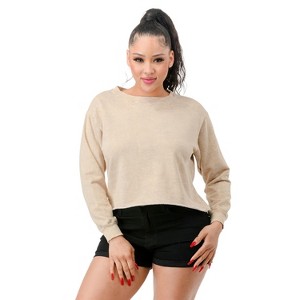 Slickblue Women's Washed French Terry Cropped Sweatshirt - Long Sleeve Pullover, Mineral Wash, Red/Sand, Size S-L - 1 of 3