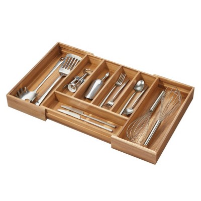 iDesign Expandable Acacia Wood Cutlery Drawer Organizer -Natural