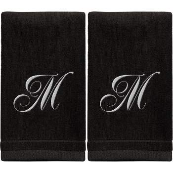 Creative Scents Black Fingertip Monogrammed Towels White Embroidered
