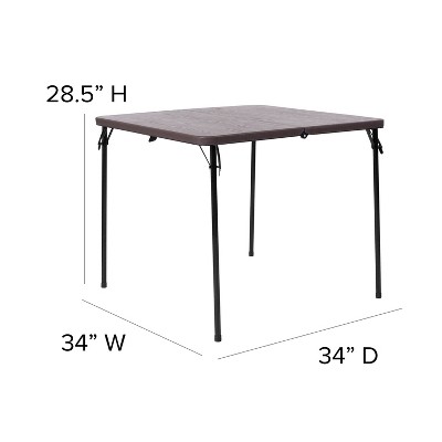 Brown and Black Metal Square Folding Table with Plastic Top