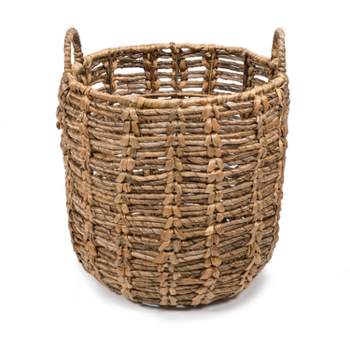 happimess Laurel Bohemian Hand-Woven Abaca Basket with Handles, Natural