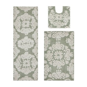 Medallion Collection 3 Piece 100% Cotton Tufted Bathroom Rug Set  with Non-Slip Backing, Machine Washable, Tumble Dry Bath Mat - 1 of 4