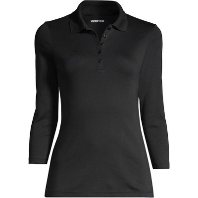 Lands' End Women's Supima Cotton 3/4 Sleeve Polo Shirt - Medium - Black