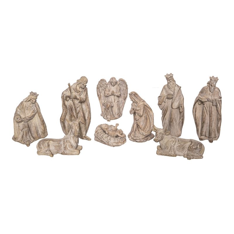 Transpac Resin 7 in. Off-White Christmas Rustic Nativity Figurines Set of 9, 1 of 4