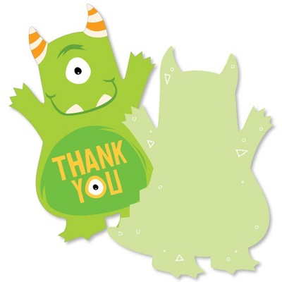 Big Dot of Happiness Monster Bash - Shaped Thank You Cards - Little Monster Birthday Party or Baby Shower Thank You Cards with Envelopes - Set of 12